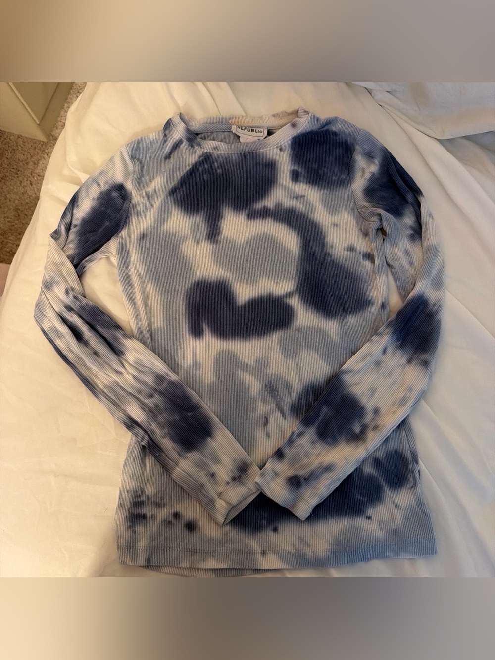 RE/DONE Blue Tie-Dye Long Sleeve Ribbed Top